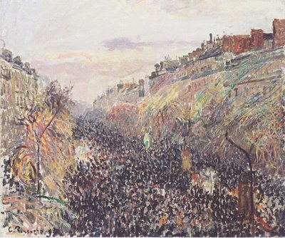The Boulevard Montmartre, Mardi Gras, at Sunset by Camille Jacob Pissarro
